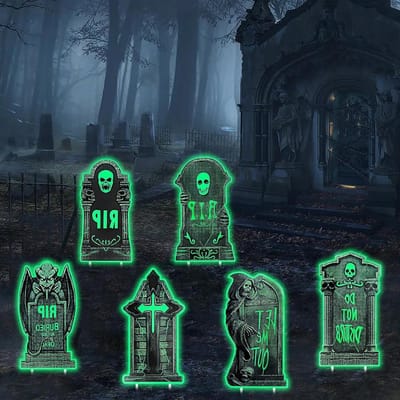 Lichtgevende Grafstenen Set van 6 - Creepy Tuindecoratie voor Halloween, Spookhuis Versiering en Buitenfeestjes