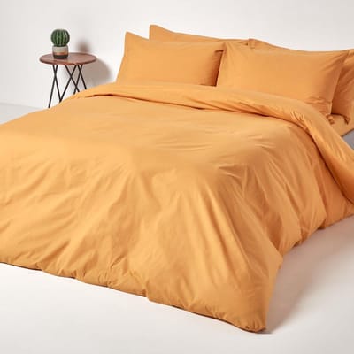 Homescapes Dekbedovertrek 200x200 cm Tweepersoons – Mosterdgeel – 100% Egyptisch Perkal Katoen – 200 TC – Inclusief 2 Kussenslopen