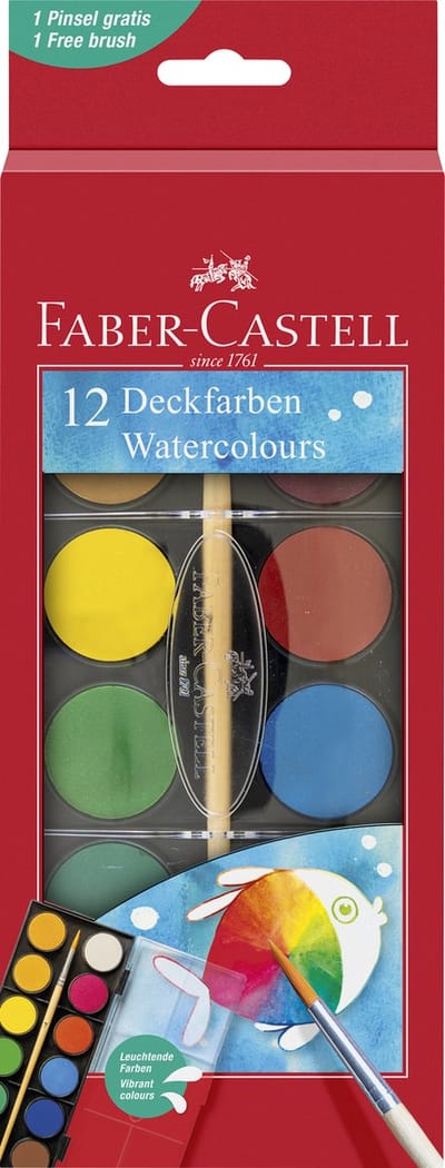 Faber-Castell waterverfdoos - 12 kleuren + penseel - napje 30 rond - FC-125018
