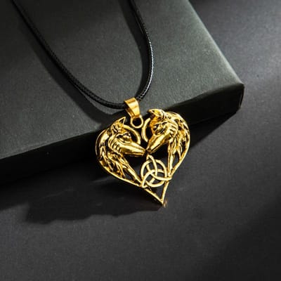 Keltische Elf Wolf Hanger Ketting Wolf Koppel Hartvormige Ketting Koppel Cadeau black