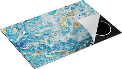 Chefcare Inductie Beschermer Blauwe Marmer met Goud - 80x50 cm - Afdekplaat Inductie - Kookplaat Beschermer - Inductie Mat