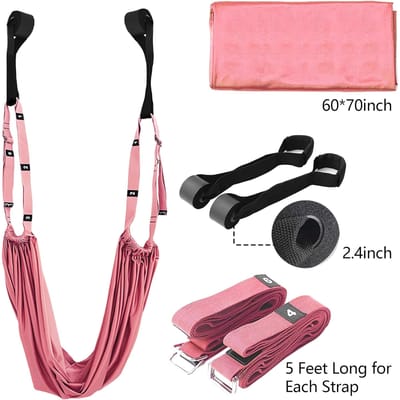 Sangle d'étirement des jambes avec ancre de porte Entraîneur de flexibilité pour danse Yoga Ballet Équipement d'étirement des jambes rose