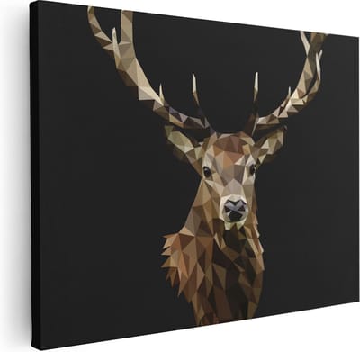 Artaza Canvas Schilderij Hertenkop Met Gewei - 40x30 cm - Klein - Muurdecoratie Hert - Wanddecoratie Geometrisch - Schilderijen Op Canvas