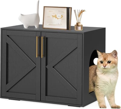 Houten Kattenbak Ombouw - Verborgen Kattenbakkast & Kattenhuis in één - Stijlvol Kattenmeubel met Ruime Ingang - 65 x 45 x 57 cm - Zwart