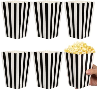 NTHProducts - Popcornhouders - Snackboxen voor Feestjes - Vouwbare Dozen - Zwart - Snoepdozen - Ideaal voor Filmavonden en Picknicks