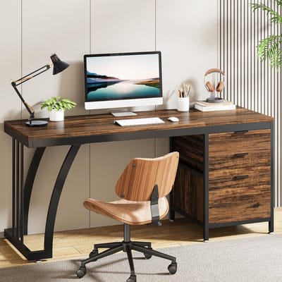 Bureau 150x50 cm Computerbureau met 3 Laden en Archieflade Omkeerbaar Werkbureau Industrieel Rustiek Bruin - Vermissen