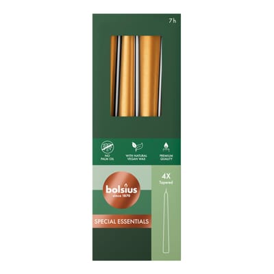 Bolsius - Gotische kaarsen - 245/24 - 4 stuks per verpakking - Special Essentials - Metallic Golden Orange