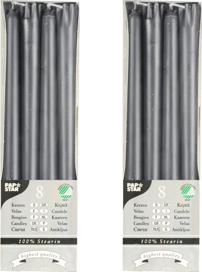 Conpax Candles Dinerkaarsen/kandelaarkaarsen Nordic - 16x stuks - zilvergrijs - 7 branduren - 25 cm