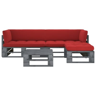 vidaXL - 4-delige - Loungeset - pallet - met - kussens - grijs - geïmpregneerd - hout