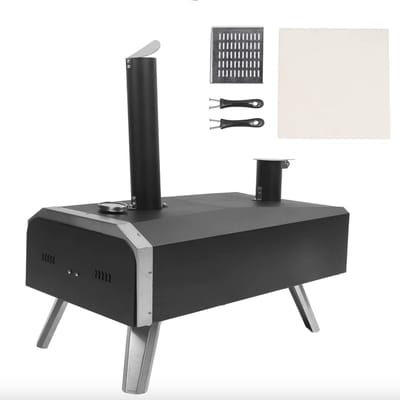 J&R Pizzaoven - Hout gestookte oven - Buiten - Buitenkeuken - Buitenoven - Hout gestookt - RVS - Zwart - 12" pizza's