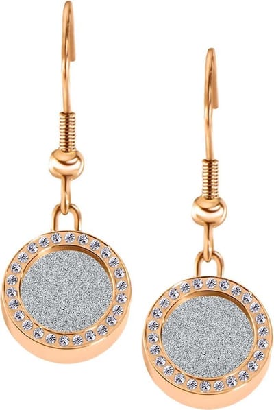 Quiges RVS Schroefsysteem Oorhangers Oorbellen Rosékleurig met Zirkonia en Verwisselbare Glitter Mini Munt Set - ECOS139