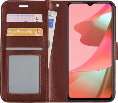 Hoesje - Met Pasjeshouder - Geschikt voor OPPO A16 - Luxe Bookcase Portemonee - Flip Case - Kunstleer Book Case - Flipcase - Book Cover - Walletcase - Portemonneehoes - Bruin