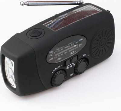 Draagbare Noodradio - Noodradio - Powerbank 2000 mAh - Zaklamp - Solar Opwindbaar - USB kabel - Noodpakket - powerbank zonne-energie - Kunstof - Zwart
