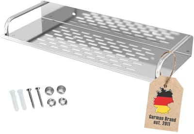 Intirilife roestvrijstalen doucheplank 30 x 13 cm - Douchemand Doucheplank Badkamerplank met praktische afvoergoten voor boren voor badkamer en keuken