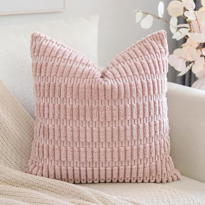 Corduroy Kussenhoezen - Boho Kussenslopen - Bank Decoratie - Zachte Streep Stof - 40x40 cm - Roze