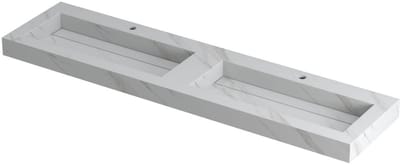 INK Pitch Wastafel Keramische Slab Bak Dubbel met Drain en Front en Side Skirts 2 Kraangaten - 1800x450x90 mm - Calacatta Mat