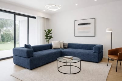 Royale U-Vormige Hoekbank – Matras King - Deep Blue Textiel – Extra Diepe Zitting – 3-Delige Loungebank – Moderne Bank voor Woonkamer