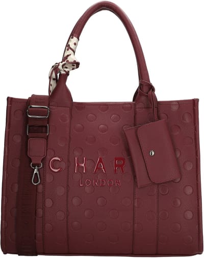 Charm London Bond Avenue Laptoptas - 15.6 Inch Laptopvak - Werktas Dames - Schoudertas - Imitatieleer - Ritssluiting - Schooltas - Dots - Stippen - Bordeaux Stippen