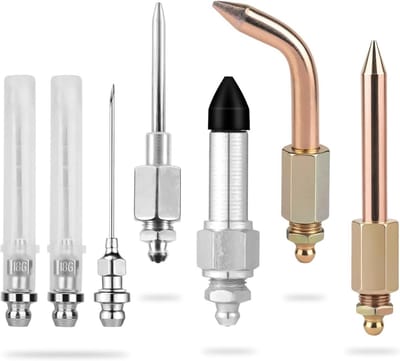 Vetspuit Naald Set - Smeernippel Accessoires - Smeren van Machines - Voor Nauwe Ruimtes - 7 Stuks - Zilver