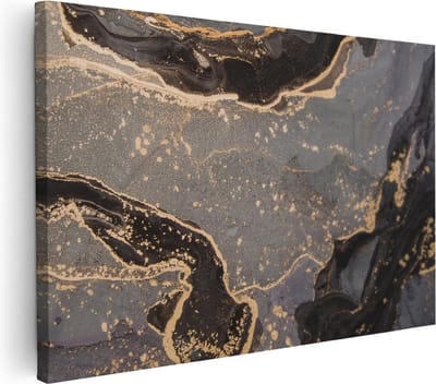 Artaza Canvas Schilderij Abstract Zwart Goud - 90x60 cm - Wanddecoratie Woonkamer - Muurdecoratie Abstract - Schilderijen Op Canvas