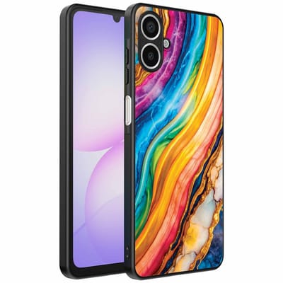 Geschikt voor Samsung Galaxy A07 Telefoonhoesje met Regenboog Goud Marmer Opdruk - TPU Backcover Case Rainbow Gold Marble Design - Smartphonica geschikt voor Samsung Galaxy A07