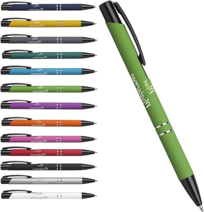Gepersonaliseerde Balpen - Pen met Naam - Cadeau Graveren - Rubberen Coating - 0.3mm - Lichtgroen