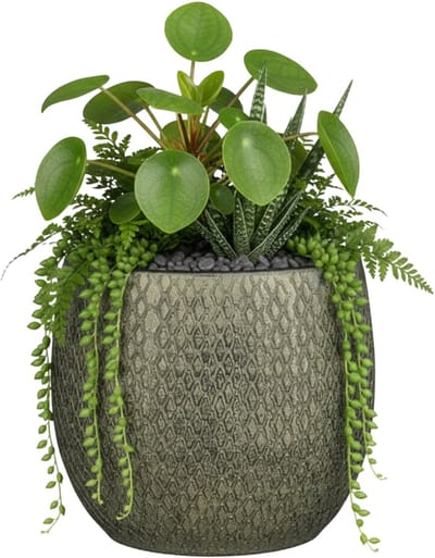 Mica decorations Bloempot / plantenpot Madeira - groen - terracotta - 28 x 28 cm - schubbenpatroon