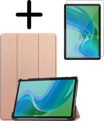 Hoesje Geschikt voor Lenovo Tab M11 (11 inch) - Met Screenprotector - Trifold Bookcase - Hard Cover - Hardcover Book Case - Tablet Hoes - Rosé goud