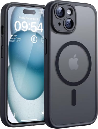 voor iPhone 15 Case Compatibel met MagSafe, Volledige Camerabescherming, Schokbestendig Anti-vingerafdruk Anti-slip Hoesje Dunne Translucente Matte Backcover 6,1-Inch, Zwart