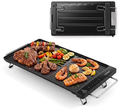 COSTWAY 1300W elektrische bakplaat, teppanyaki grill met afneembaar touchscreen, temperatuurregeling en antiaanbaklaag, plancha elektrische grill met vetopvangbak voor gezinnen, zwart