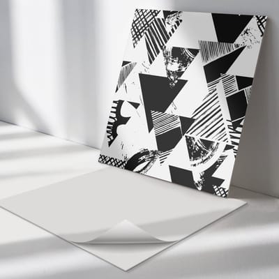 Wallfluent Vinyl Tegels - Driehoeksgeometrie in Patronen Wand PVC Tegels - 30 cm x 30 cm - Zwart Vinyl Tegels - 9 stuks - Vierkant PVC Tegels - Abstractie Plaktegels - Vinyl Tegels Zelfklevend - Plaktegels Keuken en Badkamer