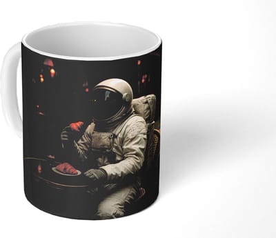 Mok - Koffiemok - Café - Croissant - Koffie - Astronaut - Mokken - 350 ML - Beker - Koffiemokken - Theemok