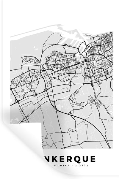 Muurstickers - Sticker Folie - Kaart - Stadskaart - Dunkerque - Plattegrond - Frankrijk - 20x30 cm - Plakfolie - Muurstickers Kinderkamer - Zelfklevend Behang - Zelfklevend behangpapier - Stickerfolie