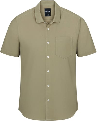 OMBRE Overhemd - Regular Fit - Katoen - Korte Mouw Olijf S