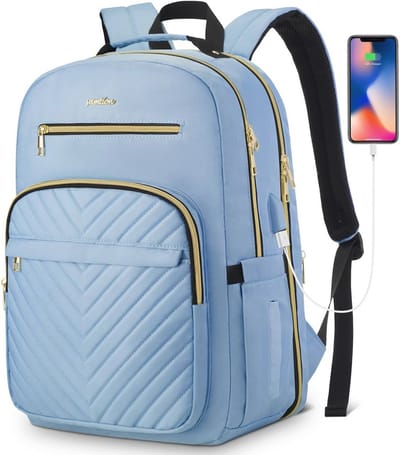 Dames Rugzak voor Laptop met USB, Schooltas voor Meisjes en Vrouwen, 17,3 inch, Lichtblauw