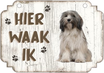 Hier Waak Ik: Tibetaanse Terriër | Waakbord | Spreukenbord | Hondenras | Hond | Betreden op eigen risico | Pas Op Voor De Hond | Deurbordjes | Bewaker Van Dit Huis