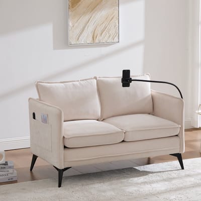 MODENUIT 2-Zitsbank 127 x 69 x 66 cm - Met Telefoonhouder En Zijvakken - Voor Woonkamer En Balkon - Chenille Beige