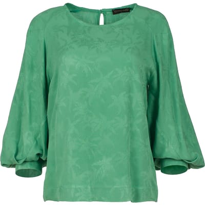 Groene jacquard top met bisschopsmouwen