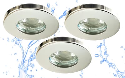 Trango Set van 3 IP65 inbouwspots 6729IP65-038M6KSD in chroomlook incl. 3x 5 Watt 3-traps dimbaar 6000K koel wit Ultra Flat LED Module, Buiten, Badkamer Plafondspot, Douche Plafondlamp