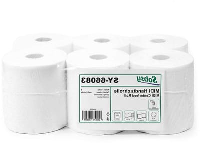 Papieren Handdoekrollen - Midi Rollen - Hygiënisch Werken - Gerecycled Papier - 6 Rollen - Wit
