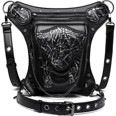 Steampunk Schedel Ketting Motorfiets Tas, Dames Enkele Schouder Crossbody Tas, Mobiele Telefoon Taille Tas, Man gray