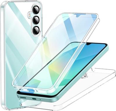 Beschermhoes voor Galaxy S25 FE met geïntegreerde screenprotector, 360° bescherming, militaire kwaliteit, valbestendig, flexibele TPU bumper, transparant en duurzaam.