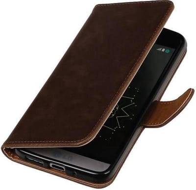 Zakelijke Book Case Telefoonhoesje Geschikt voor de LG G5 - Portemonnee Hoesje - Pasjeshouder Wallet Case - Mocca