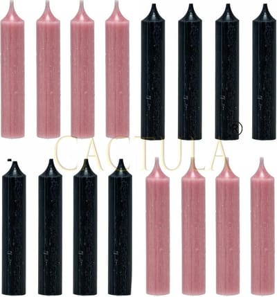Cactula dinerkaarsen 12 cm in 2 kleuren 16 stuks | Zwart & Oudroze