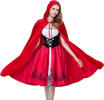 Carnaval Kostuum voor Vrouwen met Rode Cape en Hoed - Feestjurk voor Halloween en Kerst, Perfect voor Cosplay en Optredens