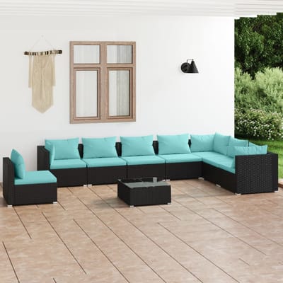 vidaXL - 9-delige - Loungeset - met - kussens - poly - rattan - zwart