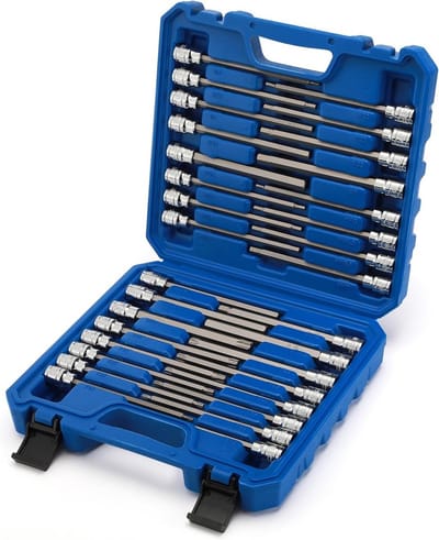 32-delige Extra Lange Zeskant & Torx Bit Dopsleutelset 3/8" - Inbus & Ster Bit Doppen voor Krappe Ruimtes