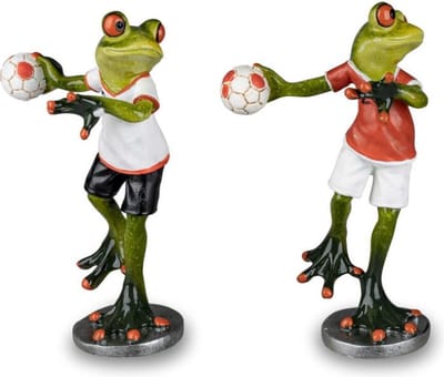 Kikkerbeeldje handballer 18cm - handbal kunsthars - sportbeeld kikker - willekeurige kleur