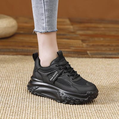 Dadschoenen Dames Lente Nieuwe Mesh Schoenen Mesh Casual Sport Little White Shoes Veelzijdige Platform Reisschoenen 39 black