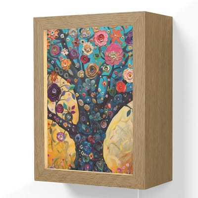 Wandlamp 15x20 cm - Oplaadbaar - Boom - Levensboom - Kleurrijk - Bloemen - Modern - Wandlampen binnen woonkamer - Slaapkamer lamp met kabel - Decoratieve nachtlamp - Vloerlamp snoer